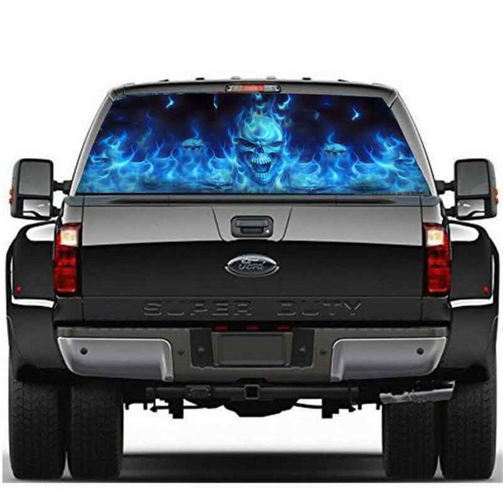 Car Rear Window Back Flaming Skull Vinyl Tint Graphic Decal Sticker 147CMx46CM