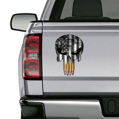 Subdued American Flag Punisher Skull Sticker Gun Bullet Bumper American Decal