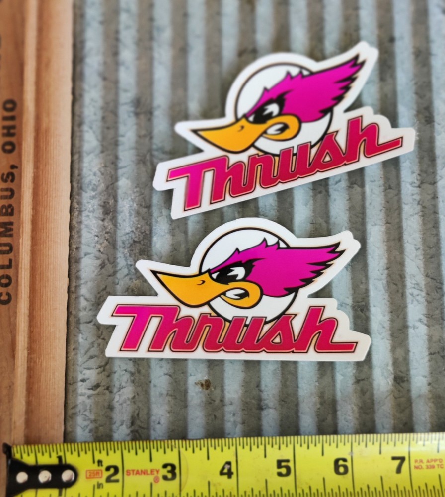 2 Vintage Style Thrush Toolbox Hurst Racing decals. NASCAR NHRA stickers.
