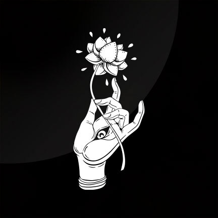 Lord Buddha Hand With Eye Holding Lotus Flower Vinyl Die Cut Car Decal 8″(h)