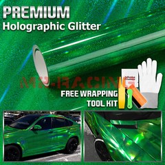 Holographic Glitter Emerald Green Rainbow Chrome Vinyl Wrap Sticker Decal Sheet