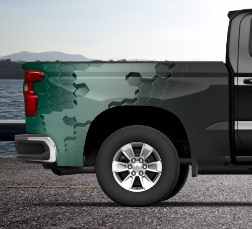 Teal Hexagon Color Block Truck Wrap Vinyl Bed Side Graphic Decal Tailgate DSPS