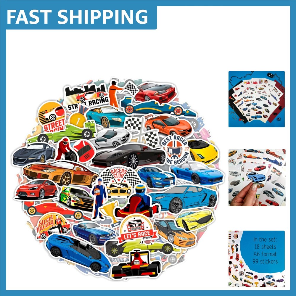 100PCS Vinyl Race Car Stickers – Durable and Reusable for Creative Fun