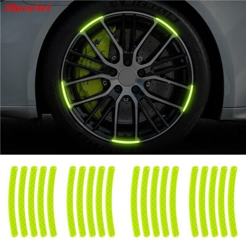 20PCS Green Car Wheel Decorative Reflective Stickers Night Safety Warning Decal
