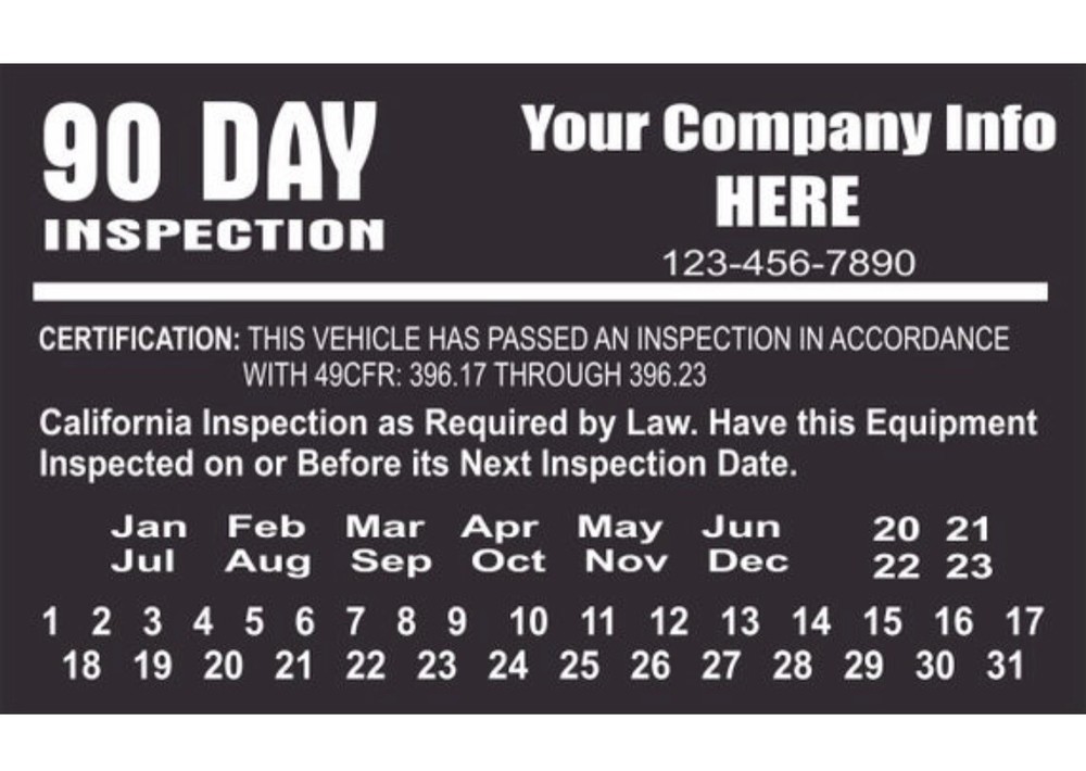 90 Days DOT Vehicle Decal Inspection, Set Of 50 Stickers. Vehicle Label.