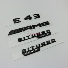 Matte black E43 AMG BITURBO 4 MATIC Trunk Emblem Badge Sticker for Mercedes Benz