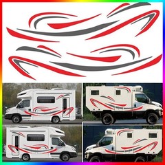 2PCS/SET Car Red+Grey Stripe Decal Stickers For Caravan Travel Camper Van RV BUS