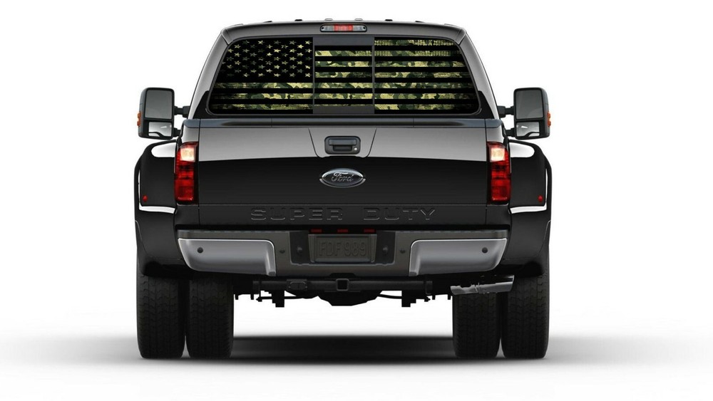 American Flag Camouflage Green Rear Window Perforated Graphic Decal Truck Cars