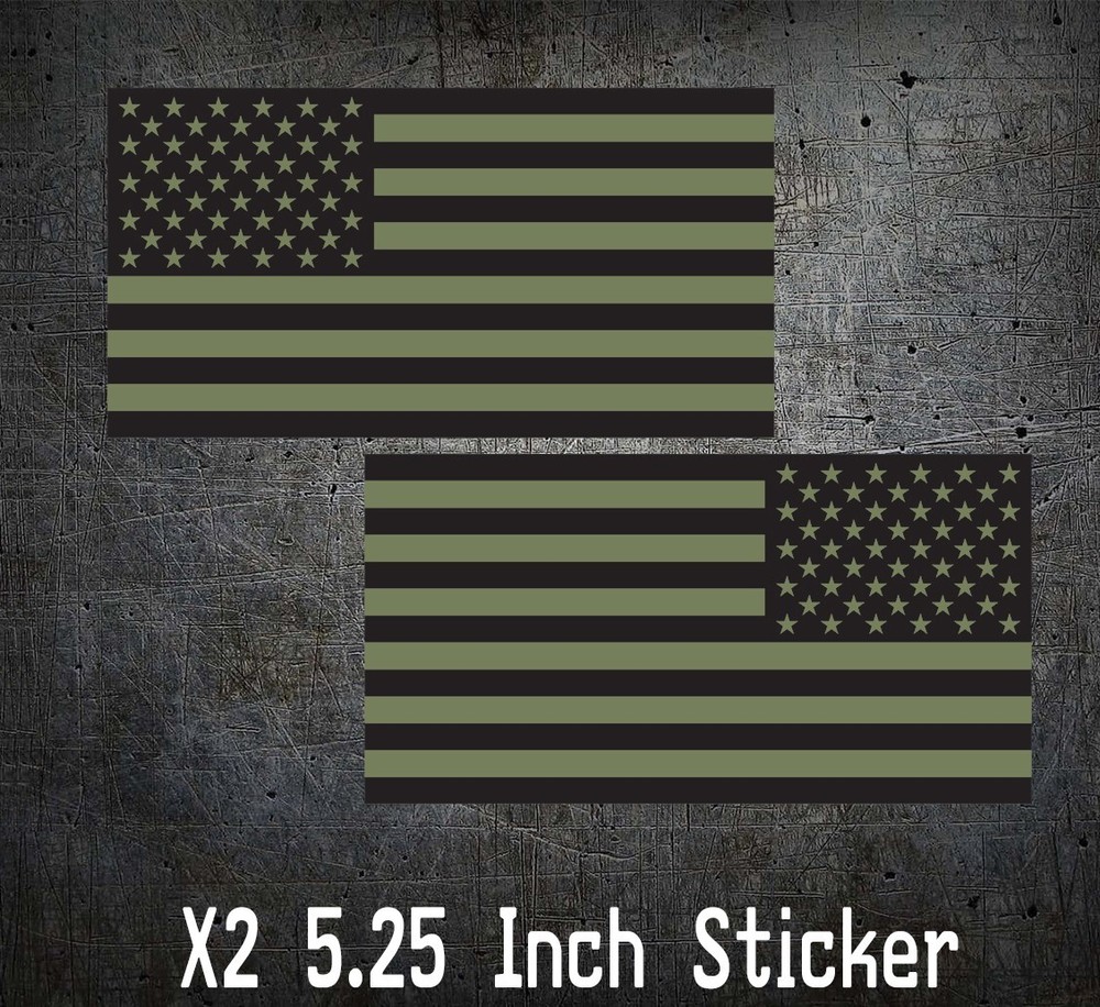 2x Army Olive Green & Black USA Flags Decal Veteran Sticker Patriotic Marine 5in