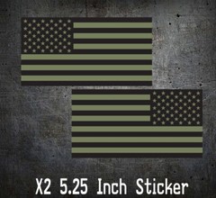 2x Army Olive Green & Black USA Flags Decal Veteran Sticker Patriotic Marine 5in