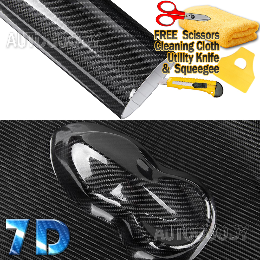 360″ x 60″ Super Gloss 7D Black Carbon Fiber Vinyl Air Bubble Free 30ft x 5ft 6D