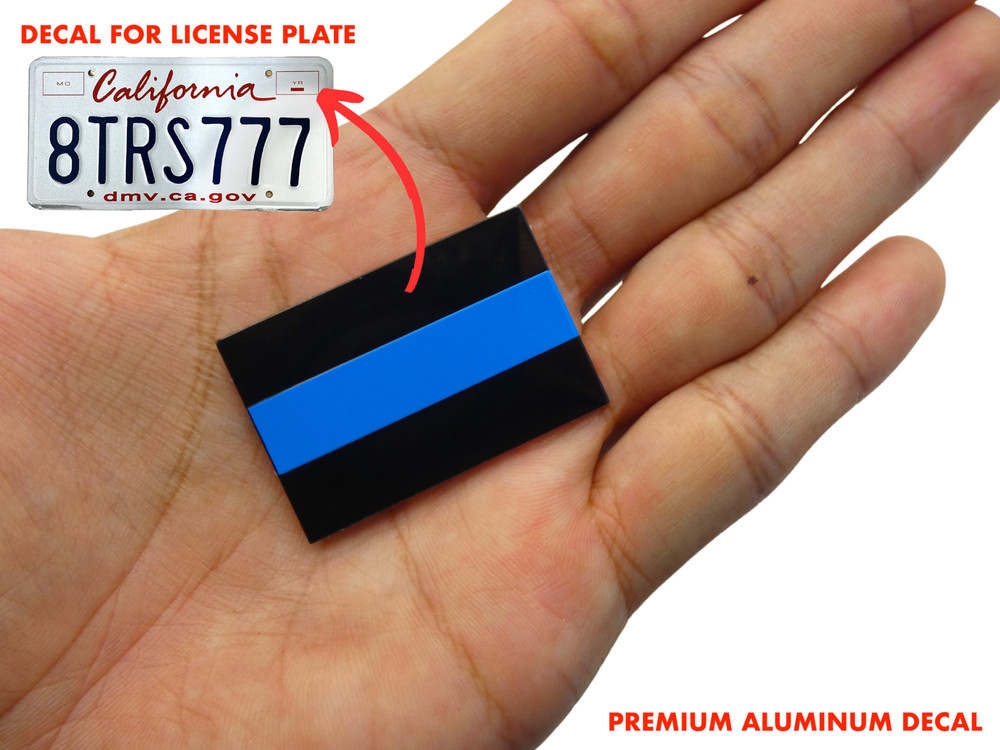 ALUMINUM Thin Blue Line License Plate Decal Support Police & Law Enforcement