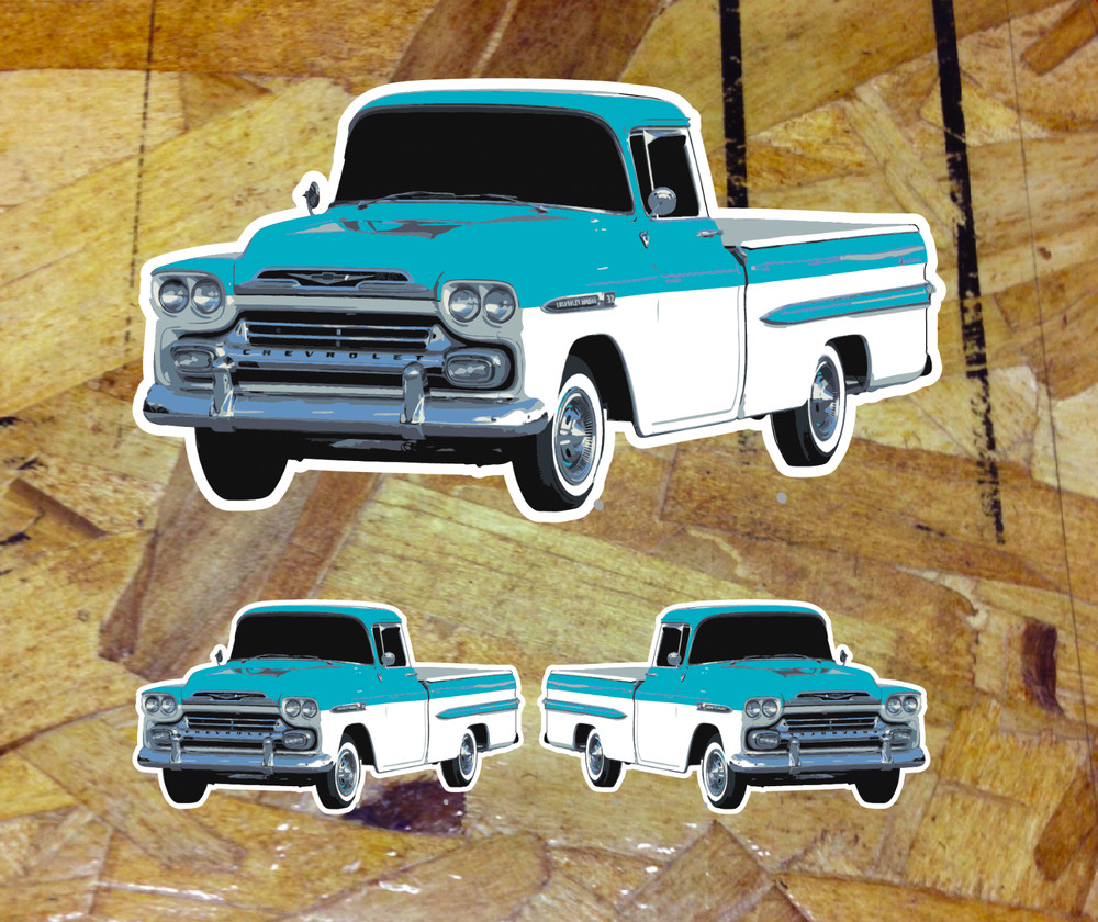 Chevy Apache 1958 Sticker Pickup Truck Whitewall Window Decal Vintage Sticker 3