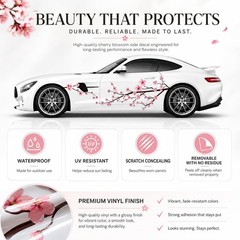 Elegant 2PCS Cherry Blossom Side Decals for Cars – 70.8 x 23 in Quality Vinyl