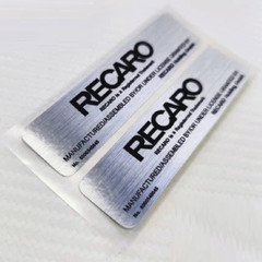 2pcs Recaro Style Seat Label Sticker 8x2cm PVC Decal Metallic Aluminum Look