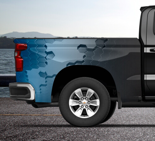 Hexagon Blue Color Block Truck Wrap Vinyl Bed Side Graphic Decal Tailgate DSPS