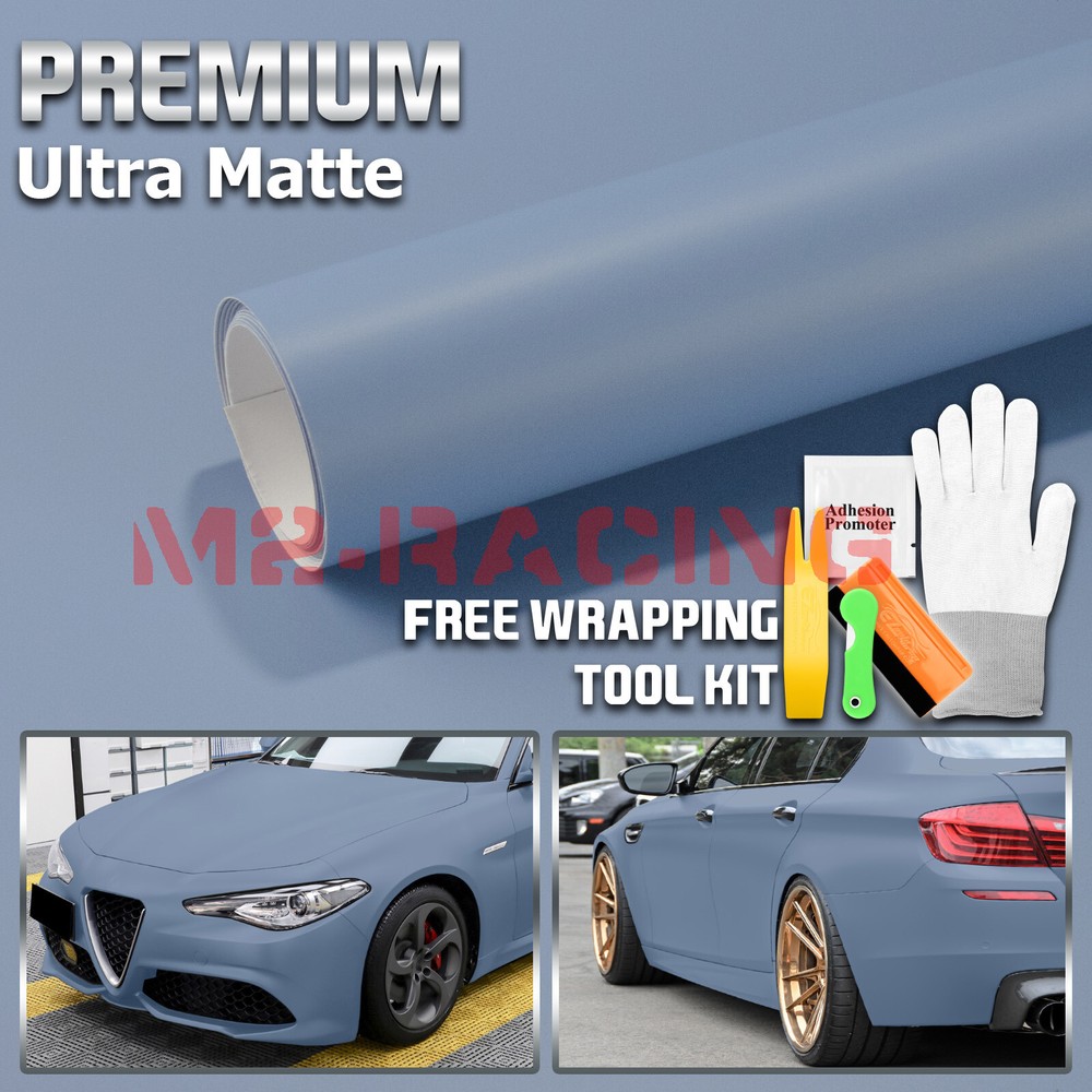 Premium Ultra Matte Flat Porcelain Blue Car Vinyl Wrap Sticker Decal Sheet Film