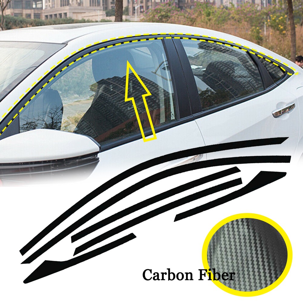 6x Chrome Delete Blackout Window Trims For Honda Civic Sedan 16-20- Carbon Fiber