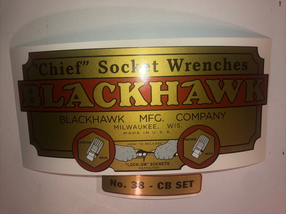 Blackhawk Chief Socket Wrenches Tool Box 1940’s decals replacement 38-CB Set 2