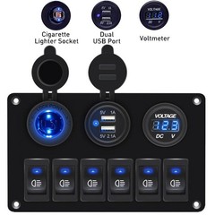 Rocker Switch Panel Blue LED Light DualB 6 Gang Fits 12V Car Auto Marine Boat E