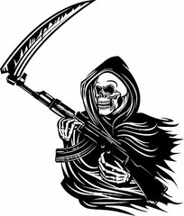 Grim Reaper Machine Gun Rifle Scythe Skull Window Laptop Vinyl Decal Sticker