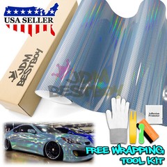 Hex Holographic Porcelain Blue Rainbow Chrome Car Vinyl Wrap Sticker Decal Sheet