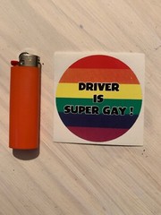 Driver Is Super Gay 3 Inch Circle Prank Gay Bumper Sticker Decal Free Gift