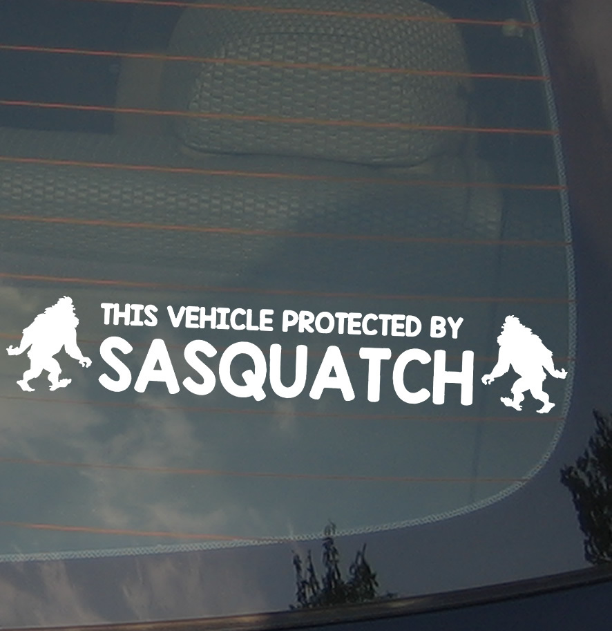 Vehicle Protected By Sasquatch Decal Sticker Funny Bigfoot Camping Hunting