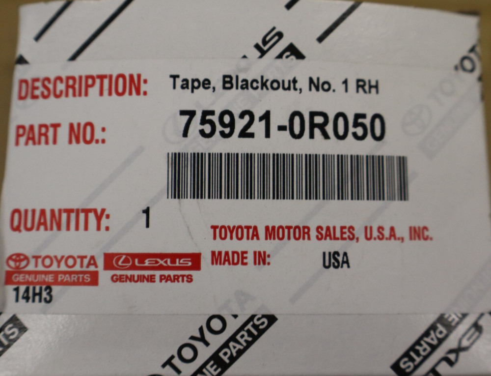 NEW OEM 2013-18 Toyota Rav4 Right Rear Door Upper Black Out Tape 75921-0R050
