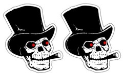 x2 Motorcycle Top Hat Skull Punk Hot Rod Chopper Bopper Vinyl Sticker Decal