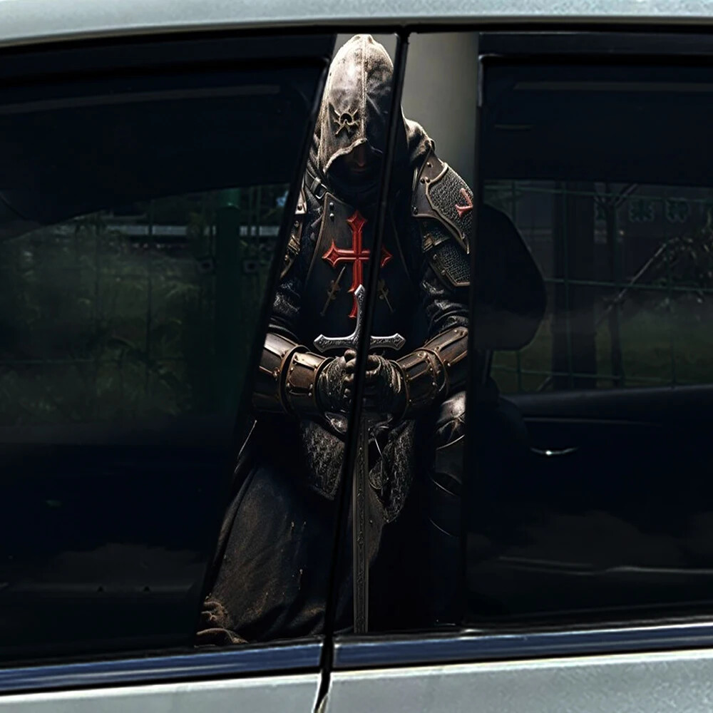 2PC Skeleton Samurai Auto B Pillar Cover Scratches Sunscreen Doors Pillar Decals