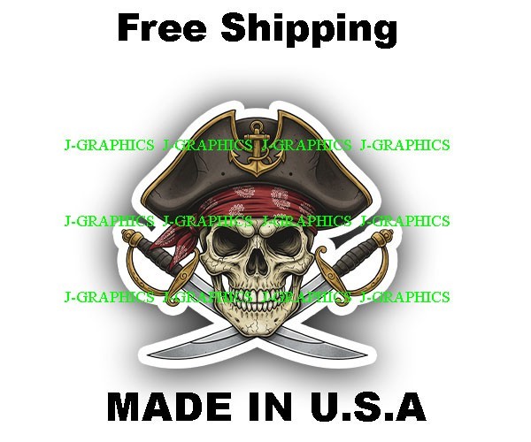 Pirate Skull Pirate Ship Crossbones Vinyl Decal Sticker D