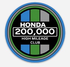 Retro HONDA High Mileage Club Vinyl Decal Sticker Civic, Accord, CRV 2”