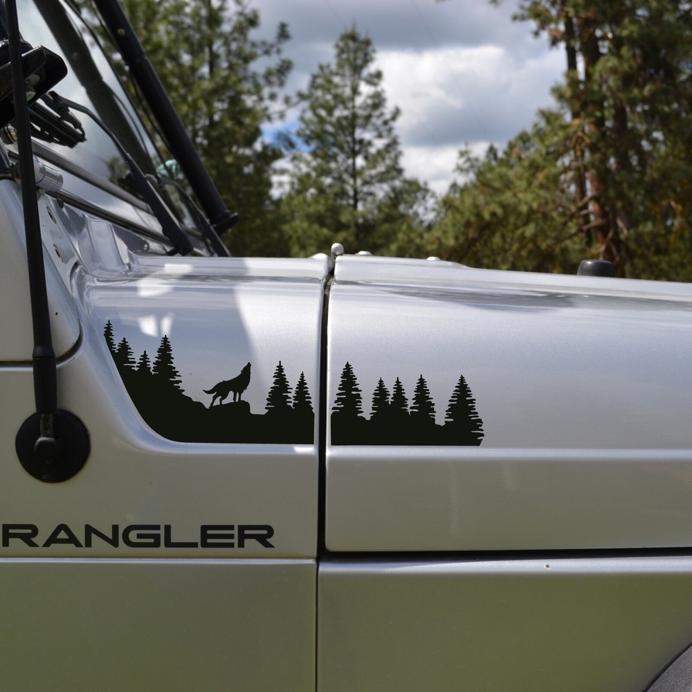 Tree Line with Wolf Decal for Hood of Jeep Wrangler TJ (1997-2006)