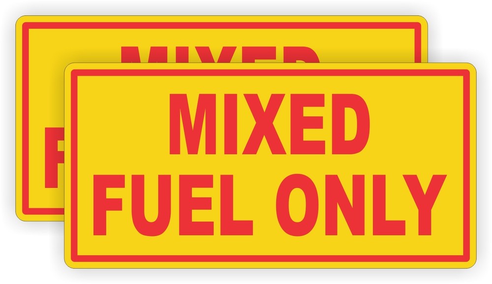 (2) Mixed Fuel Only Vinyl Decals / Stickers Labels Fuel Oil Waterproof 2 Stroke