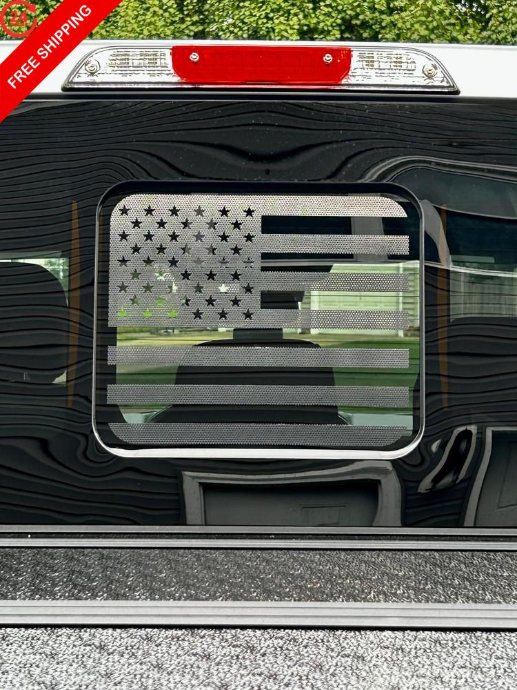 Truck Rear Middle Window Perforated American Flag 13.5″ x 8.75″, Matte Black