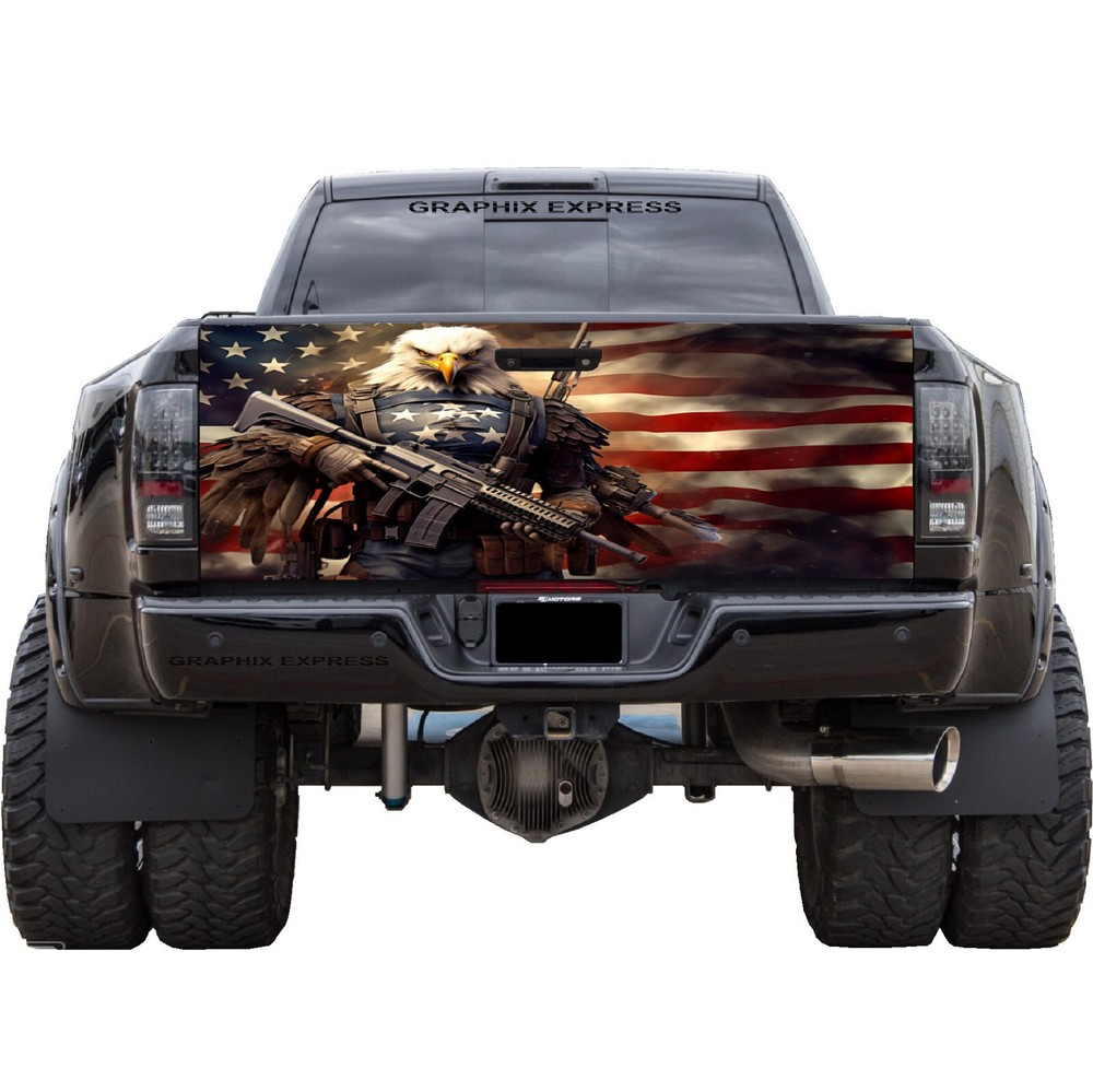 Tailgate Wrap American Flag Eagle Vinyl Graphic Decal Sticker, Pickup Decal T341