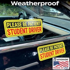 Stickios Student Driver Stickers (Non-Magnetic) for 10.5 x 4 inches, Yellow