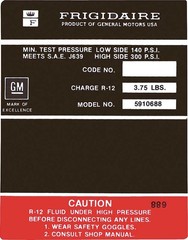 1969 Black and Red Frigidaire Air Conditioning Compressor Decal Model #5910688