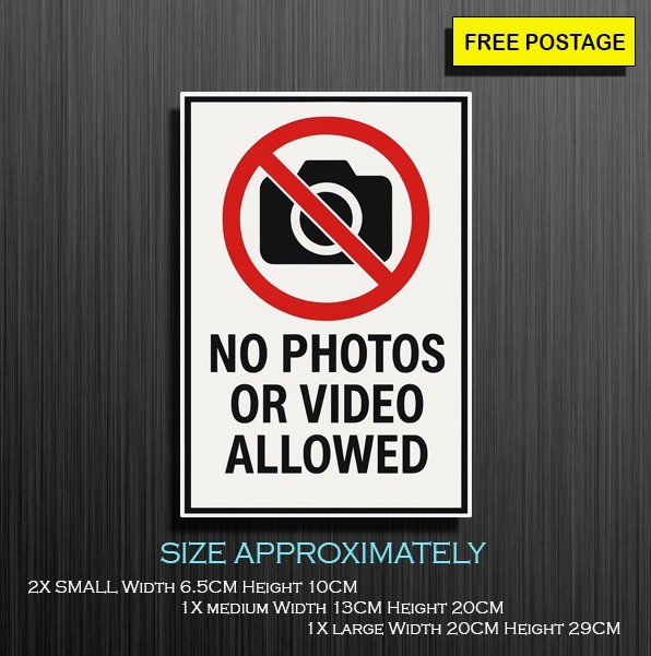No Photos or Video Allowed Sign, Self adhesive waterproof vinyl sticker