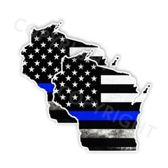 Thin Blue Line Decal State Wisconsin window vinyl sticker Various Size Distress