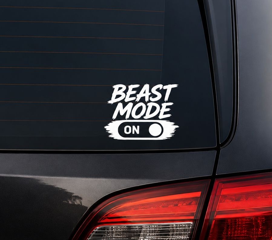 Beast Mode ON White Die Cut Vinyl Decal Sticker 4″ x 3.5″ Oracal Car Truck