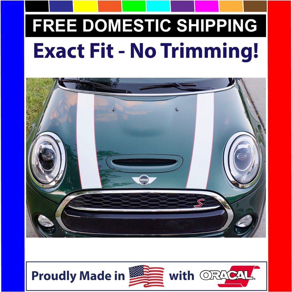 White with Custom Color Border Hood Stripes Laminated- Mini Cooper 2014-2024