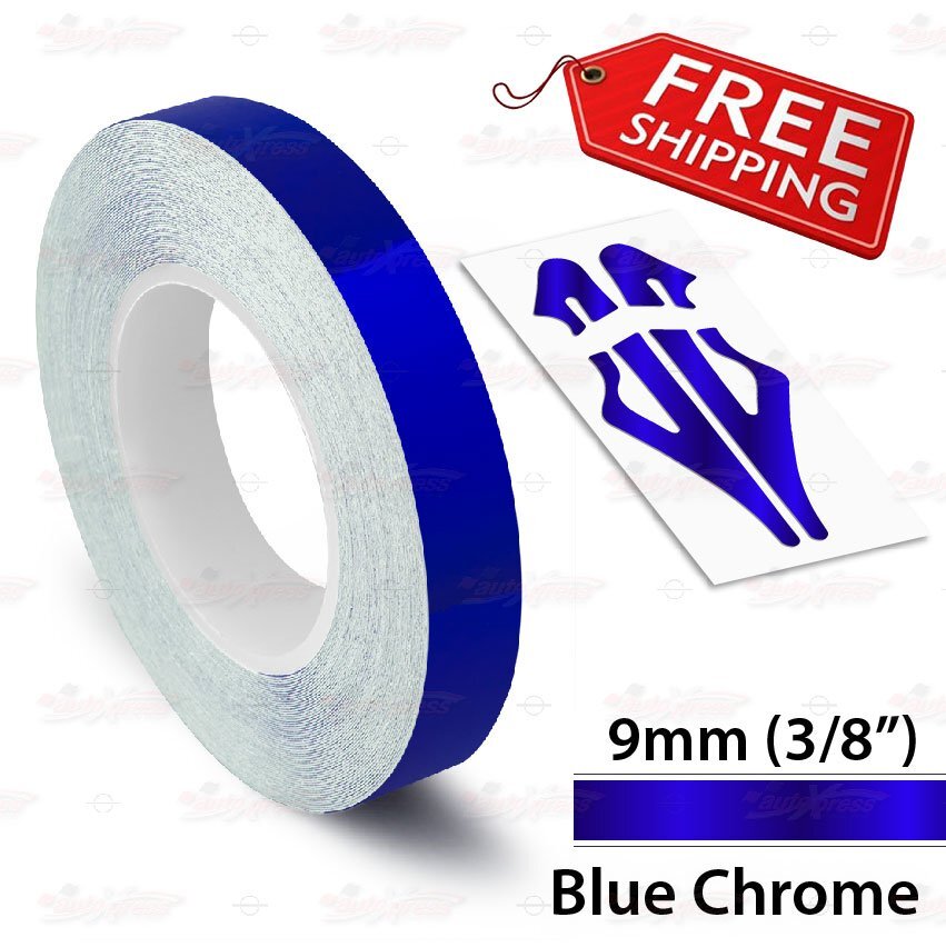 BLUE CHROME 9mm 3/8″ Roll PIN STRIPE Car Striping Line TAPE Decal Vinyl Sticker
