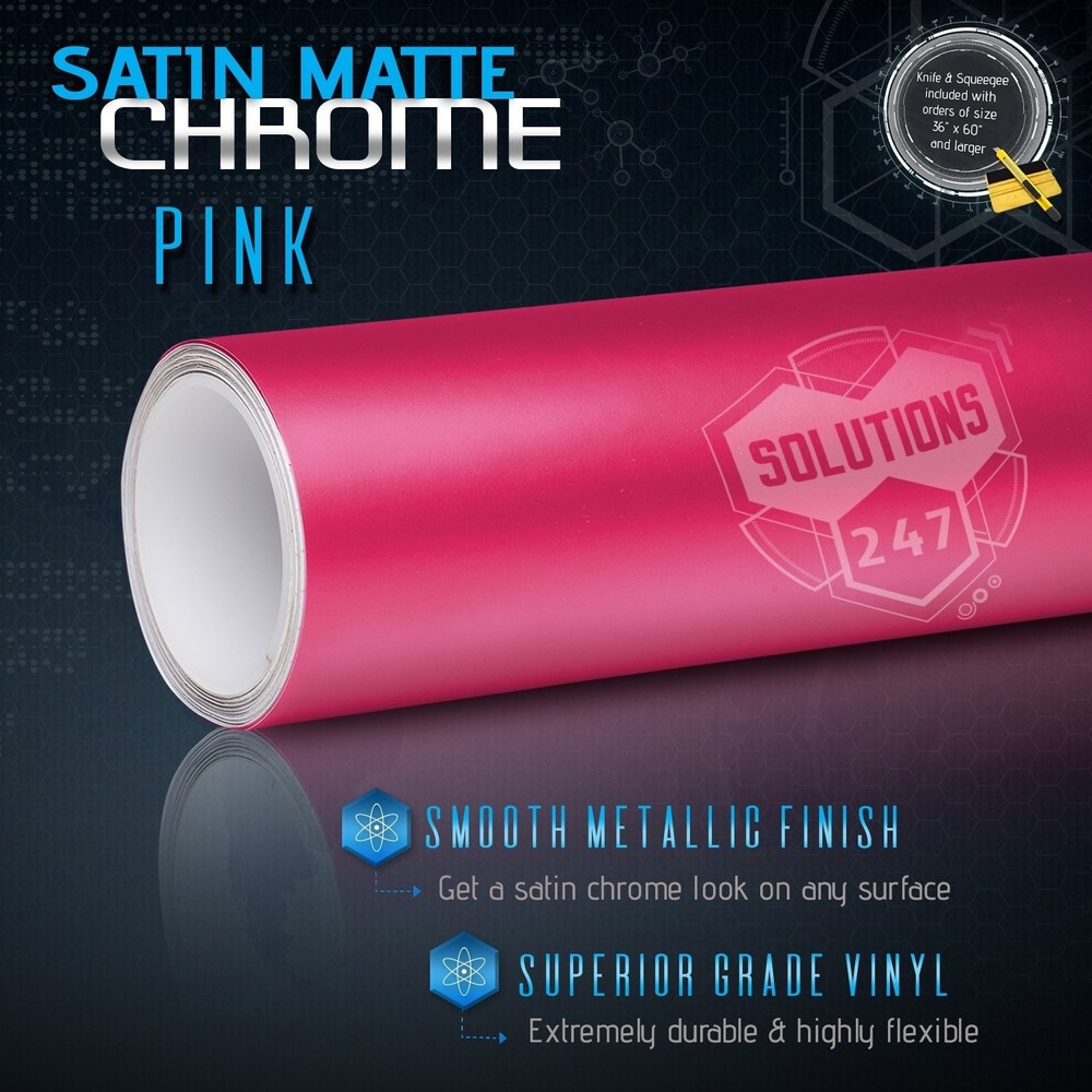 Satin Matte Chrome High Metallic Vinyl Film Wrap Sticker Bubble Free Air – PINK