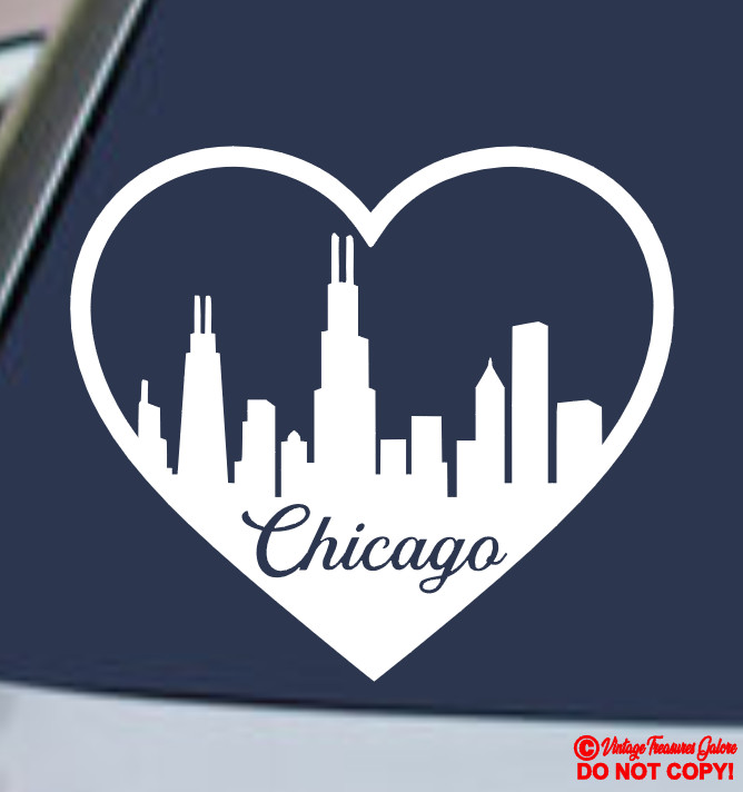 CHICAGO SKYLINE HEART Vinyl Decal Sticker Car Window Bumper ILLINOIS CHI-TOWN