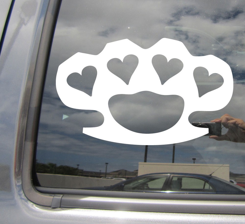 Brass Knuckles Hearts – Knucklebusters Car Window Vinyl Decal Sticker 10444