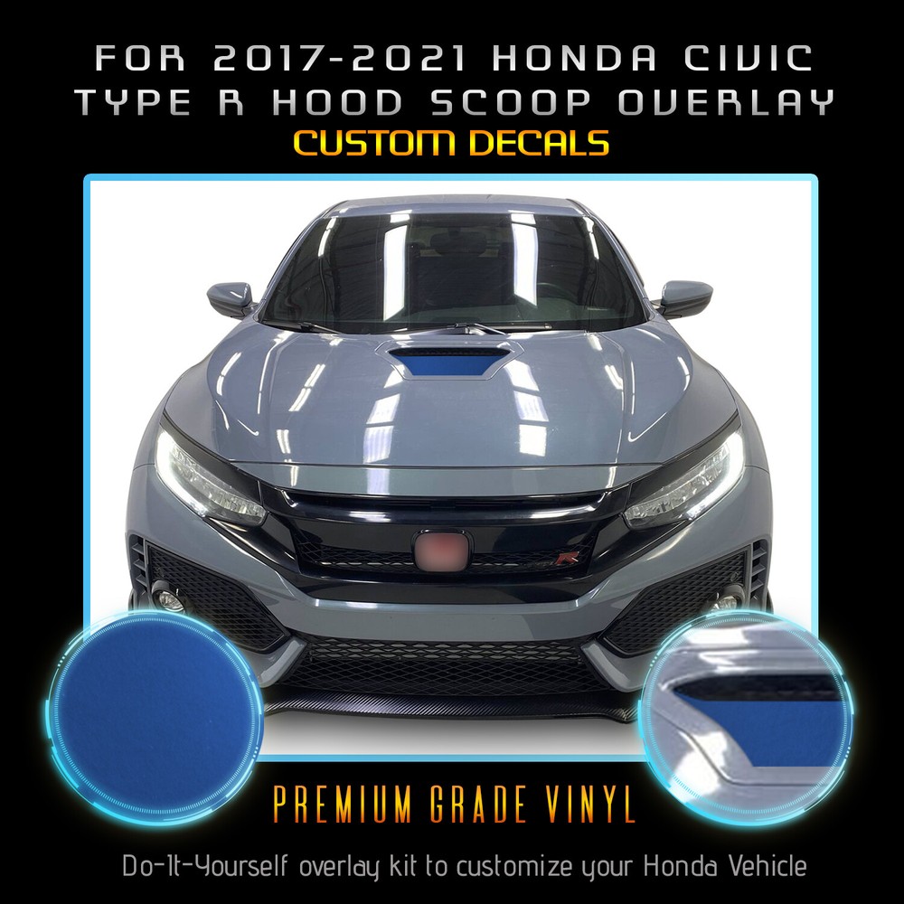 For 17-21 Civic Type R Hood Scoop Graphic Overlay Decal Satin Metallic Vinyl