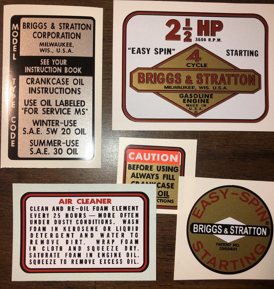Briggs & Stratton engine decals 1960’s edger; 2-1/2 SET