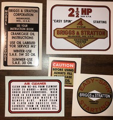 Briggs & Stratton engine decals 1960’s edger; 2-1/2 SET